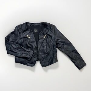 Faux Leather Thalia Sodi Moto Jacket Women's XL Black Open-front Gold Accent